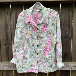 Allison Daley size 16 button down %100 polyester jacket long sleeve floral blous